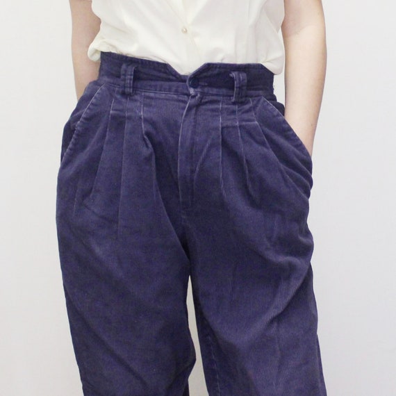 Vintage 80s Purple Corduroy Pants High Rise Taper… - image 6