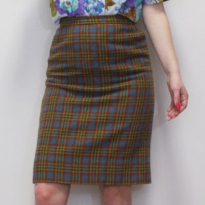 Vintage 60s Plaid High Waisted Pencil Skirt Preppy Academia -Plaid Wool Pencil Skirt Vintage