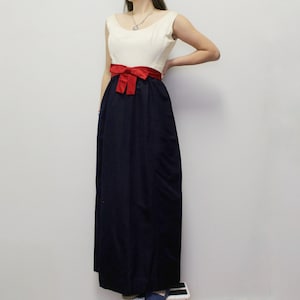 Vintage 60s Evening Gown Red White and Blue Column Dress with Bow Detail