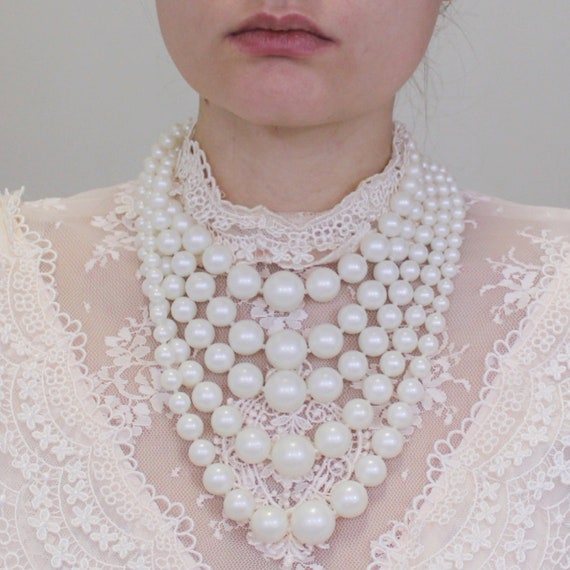 Vintage 60s 5 Strand Faux Pearl Necklaces Graduat… - image 7