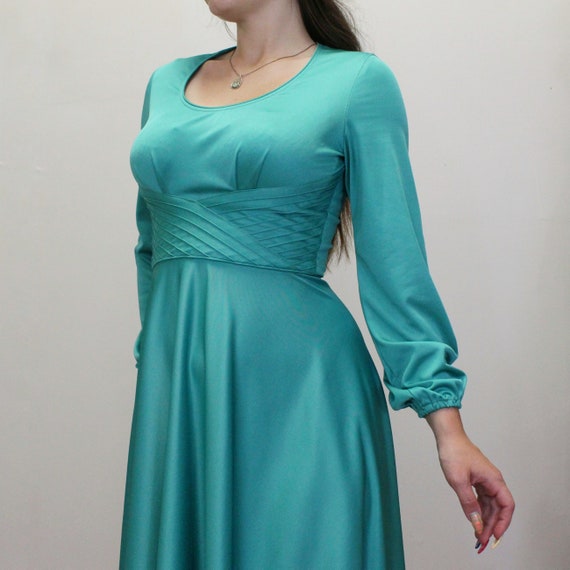 Vintage 80s does 60s Party Dress - 80s Emerald Gr… - image 2