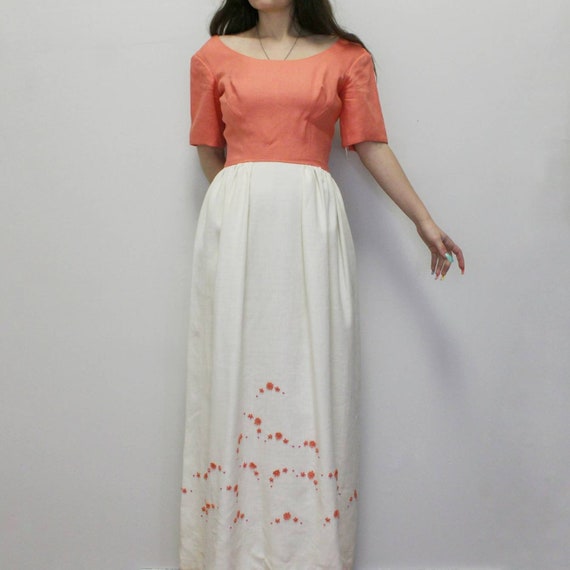 Vintage 60s Coral Beaded Maxi Dress - image 3