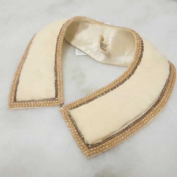 Vintage 50s Detachable Collar Cream fur collar wi… - image 1