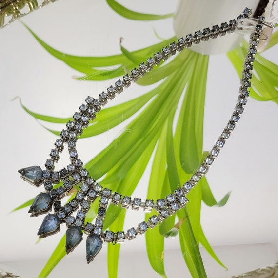 Vintage 50s Blue Rhinestone Necklace Glam Fancy F… - image 5