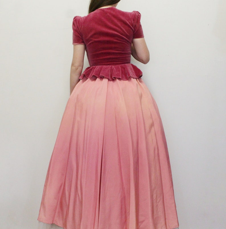 Vintage 30s/40s Pink Peplum Prom Dress Elegant Evening Gown image 3