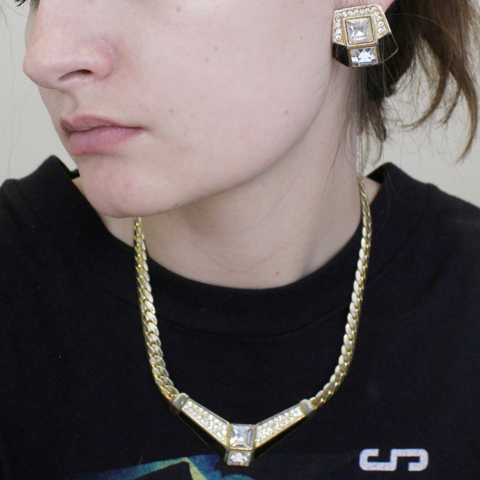 Vintage 90s Park Lane Jewelry Set Art Deco Glamour Gold Tone 