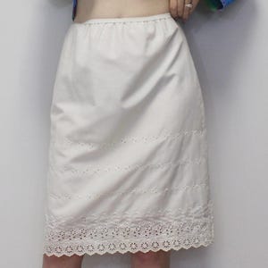 Vintage 60s white Slip skirt with Floral embroidery