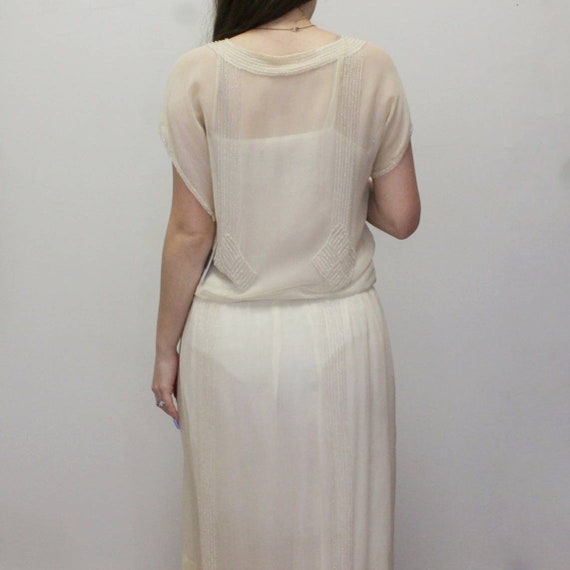 Vintage 30s Beaded Glamorous Dress-Cream Beaded 3… - image 6