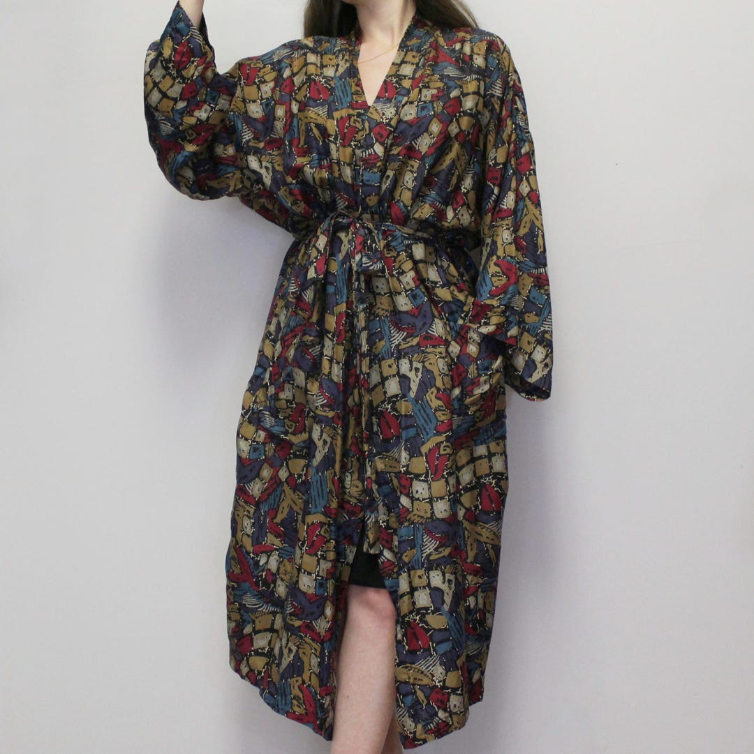 Vintage 90s Robe 100% Silk Funky Patterned Isaac Zelcer Robe - Etsy