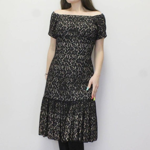 Vintage 50s Black Lace Mini Dress - image 3