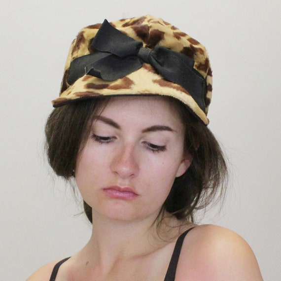 Vintage 60s Animal Print Hat with Bow by Belmar f… - image 2