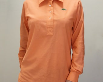 Vintage 70s La Chemise Lacoste Orange Preppy Long Sleeve Collared Top