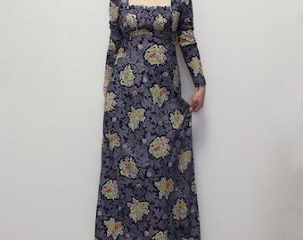 Vintage 70s Cottagecore Prairie Dress by This Is Yours San Francisco- Navy Floral 70s Maxi