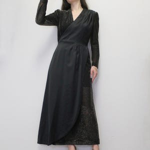 Vintage 80s Formal Disco Dress Black Long sleeve Maxi with Gold Shimmer