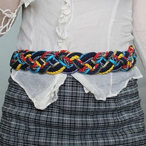 Vintage 80s Braided Rope Belt Passementerie M/L Pink Blue White Silver Nautical 80s Braided Rope Belt - Etsy main image 4