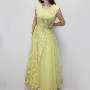 Vintage 60s Prom Dress by Ann&#39;s Vogue Shop A-line Lace Evening Gown