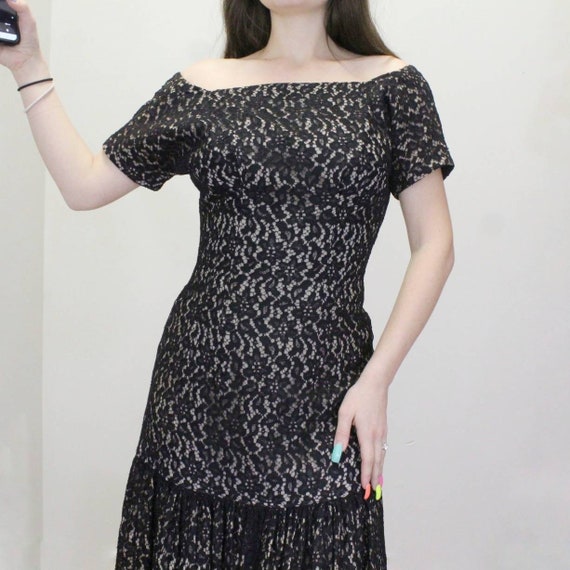 Vintage 50s Black Lace Mini Dress - image 6