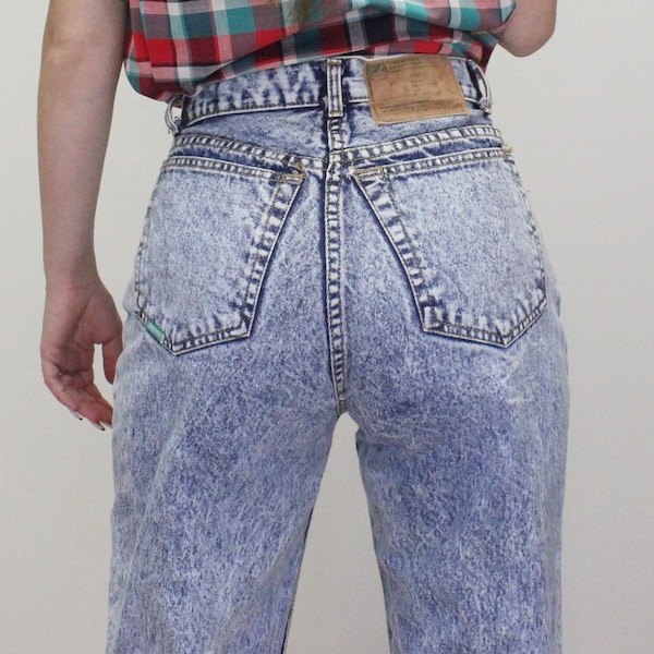 Vintage 80er Jahre High Waist Jeans von Jordache Green Label Acid Wash Röhrenjeans