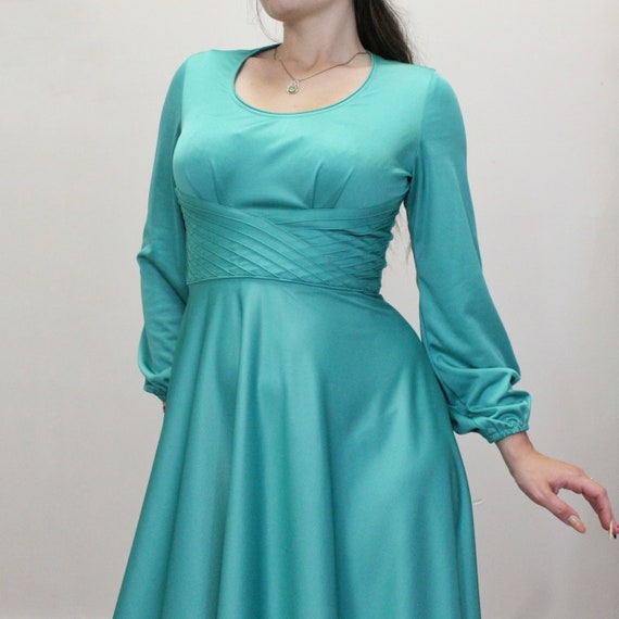 Vintage 80s does 60s Party Dress - 80s Emerald Gr… - image 6