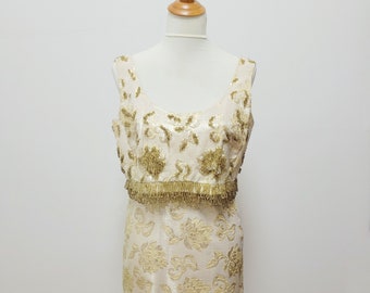 Vintage 60s Gold Beaded Evening Gown