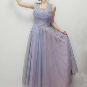 Vintage 50s Prom Dress Cupcake Dress Tulle Skirt Fairy Princess Gown Pearl Bodice