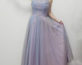 Vintage 50s Prom Dress Cupcake Dress Tulle Skirt Fairy Princess Gown Pearl Bodice