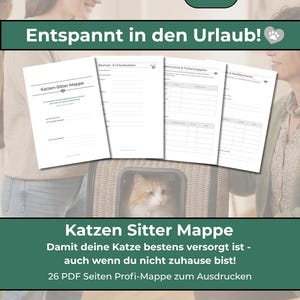 Kattvaktsmapp PDF | Utskrivbar husdjursvård | Semesterplanerare för katter | Nödmapp för husdjur | Matningsschema för katter | A4-nedladdning