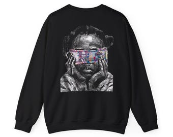 Cape Verdean Portrait Crewneck Sweatshirt | Psykedeliskt tryck med visir baktill