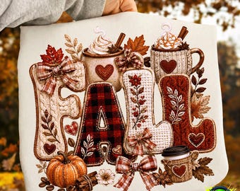 Fall Patchwork Letters PNG, Cozy Autumn Sublimation Design, Pumpkin Plaid Fall Word PNG, Thanksgiving Shirt, Mug Design
