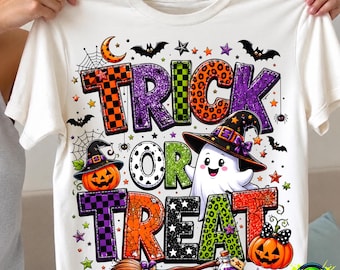 Trick or Treat Halloween PNG, Cute Ghost Witch Pumpkin PNG, Spooky Season Graphic PNG, Sublimation , Halloween Clipart Digital Download