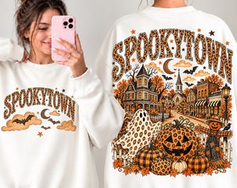 Leopard Spookytoon PNG, Trendy Halloween Sublimation Design, Girly Halloween PNG Front Back, Retro Fall Shirt PNG, Digital Download