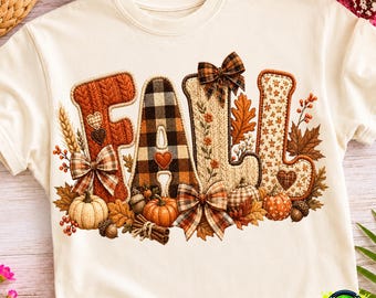 Fall Patchwork Letters PNG, Cozy Autumn Fall Sublimation Design, Pumpkin Plaid Fall Word PNG for T-Shirt, Mug, Thanksgiving Decor PNG