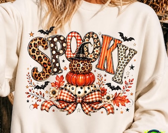 Retro Halloween Spooky Coquette PNG, Leopard Print Halloween Design, Girly Fall Spooky Clipart, Cute Halloween Sublimation Digital Download