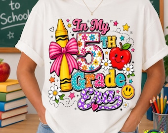 In My 5th Grade Era PNG, Fifth Grade Era png, Groovy School PNG, Coquette Pencil PNG, Retro Back To School png