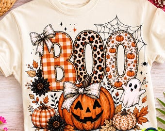 Boo PNG Design, Distressed Halloween PNG, Varsity Boo PNG, Spooky Coquette png, Girly Fall Pumpkin Graphic, Trendy Halloween Sublimation png