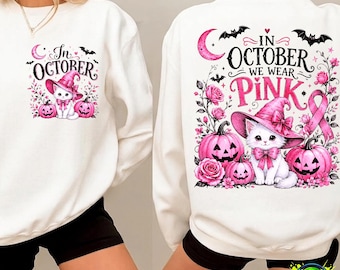 Breast Cancer Awareness PNG for Women, October We Wear Pink PNG, Halloween Ghost Breast Cancer PNG, Pink Ribbon Gift for Survivor