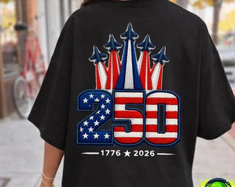 USA 250th Anniversary PNG Patriotic Fighter Jet Design, 1776-2026 America Graphic, 4th of July Military Sublimation Clipart Download