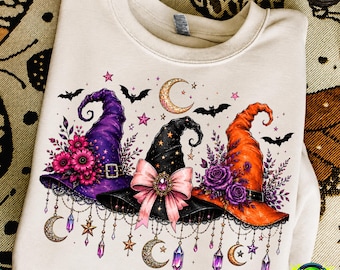 Coquette Witch Magic Hat PNG | Girly Halloween Witch Hats | Pink Purple Orange Witch Hat Sublimation | Cute Spooky Season Digital Download