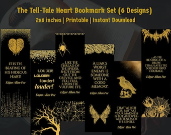 Gotiska Edgar Allan Poe-citatbokmärken utskrivbara | Dark Academia-estetik | Vintage-bokmärkesset (digital nedladdning)