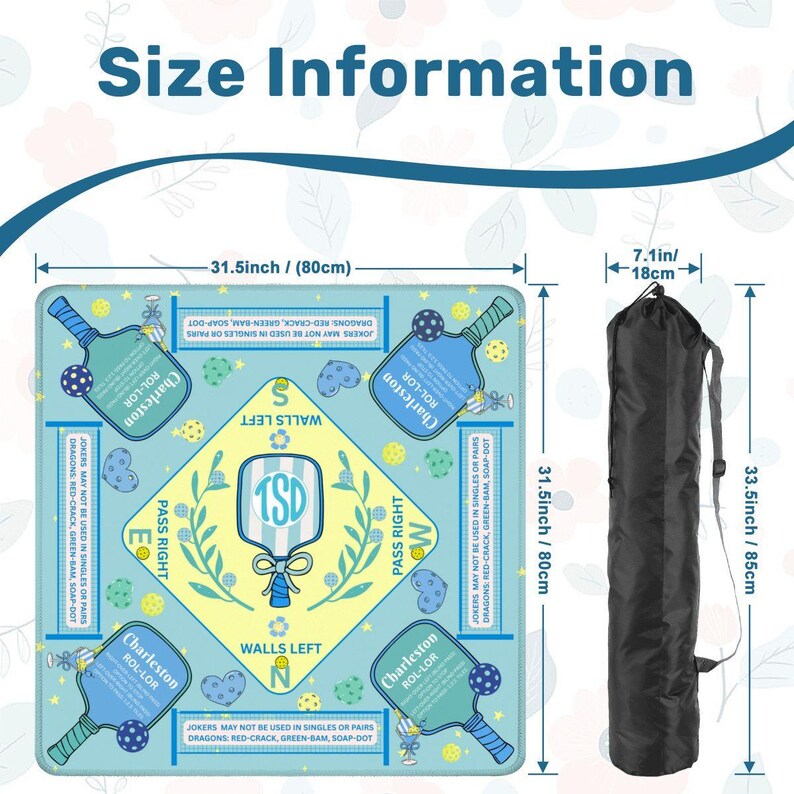 31.5" Monogramed Pickleball Mahjong Mat - Ships Folded image 4