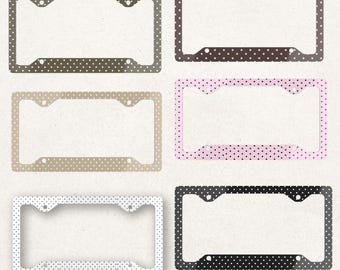 Polka Dot License Plate Frame, Cute Aesthetic Car Tag, Girly Car Accessories, Pink Brown White Black Red Aluminum Frame for Women