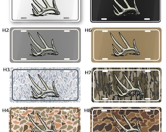 Antler Shed Camo License Plate, Custom Camouflage Auto Tag, Hunting Decor for Men, Deer Hunter Gift, Rugged Outdoor Car Accessory