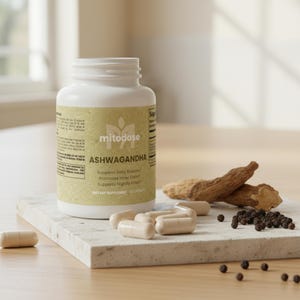 Cápsulas de Ashwagandha orgánica con extracto de raíz y pimienta negra / Suplemento de ginseng natural / Complejo adaptógeno ayurvédico imagen 2