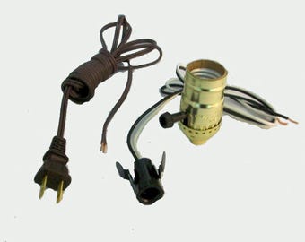 Brass NITE-LITE KIT: 8' Brown Cord, Candelabra Clip, 3 Terminal Brass Socket