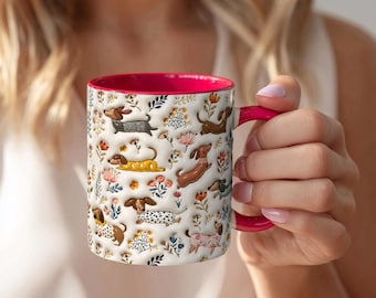 Tazza in ceramica con motivo floreale a bassotto – Tazza da caffè con cane bassotto, regalo per amanti dei cani