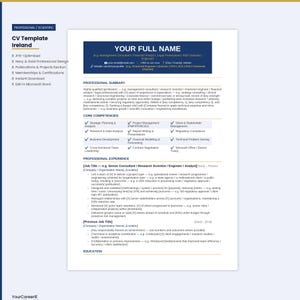 Professionell CV-mall Irland | Konsult | Vetenskapsman | Ingenjör | Direktnedladdning