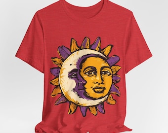 illustration vintage du soleil et de la lune | Chemise graphique bohème céleste
