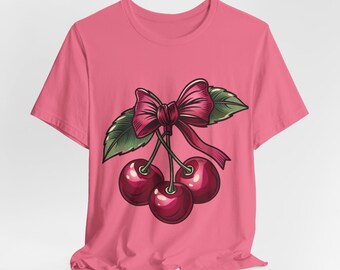 T-shirt trio de cerises avec ruban | T-shirt pin-up rétro à imprimé fruits