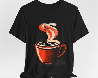 T-shirt en forme de tasse de café fumant | T-shirt rétro café illustration