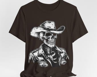 T-shirt cowboy tête de mort | T-shirt graphique western squelette